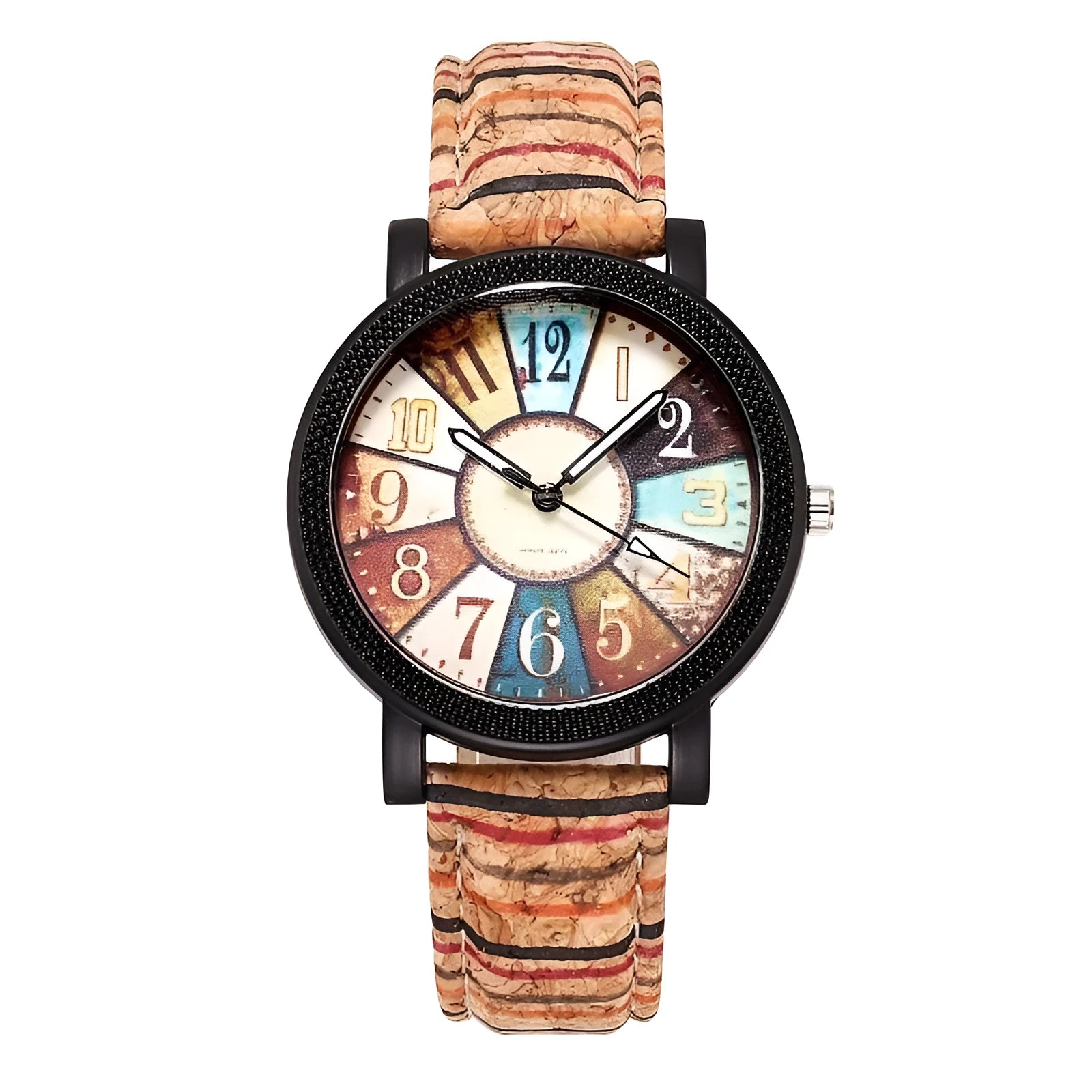 Women's vintage-style quartz watch with brown leather strap and round silver dial