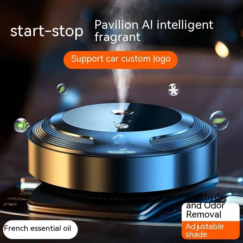 Compact zinc alloy car air freshener diffuser with automatic spray system and three fragrance refills