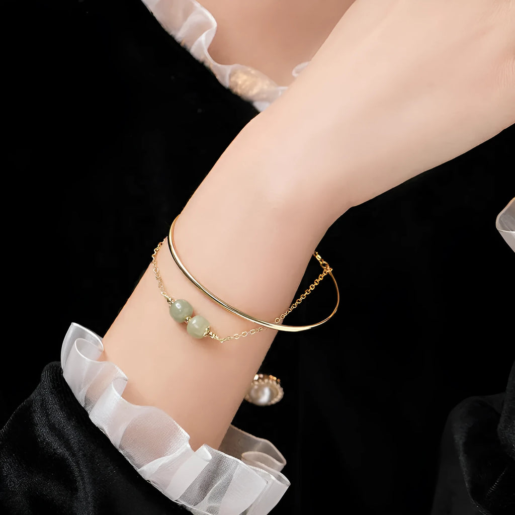 Hetian jade lucky beads bracelet for women with gold inlay treatment