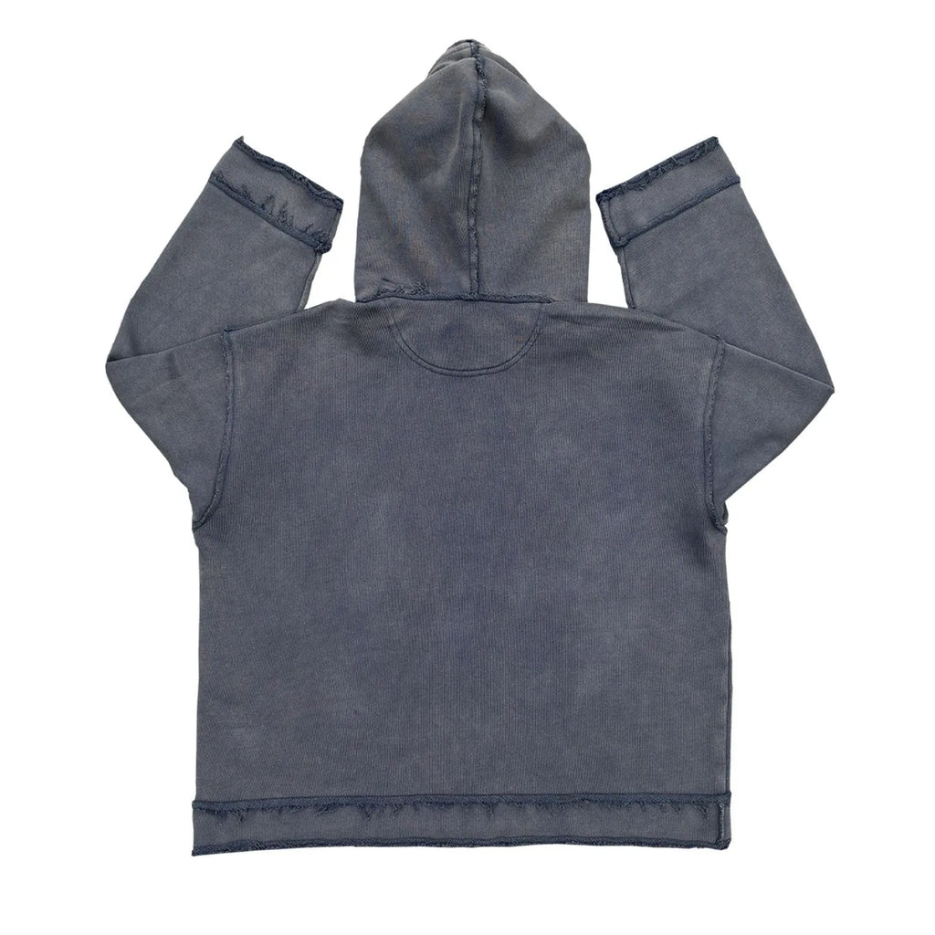 Reverse dark blue unisex hoodie sweater available in sizes M, L, and XL.