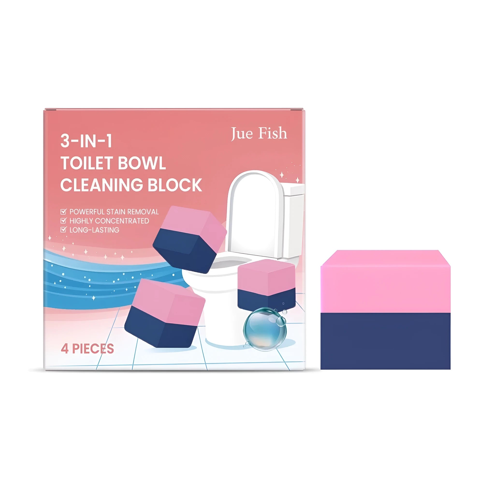 Four blue toilet cleaning blocks for cisterns with three-in-one action.