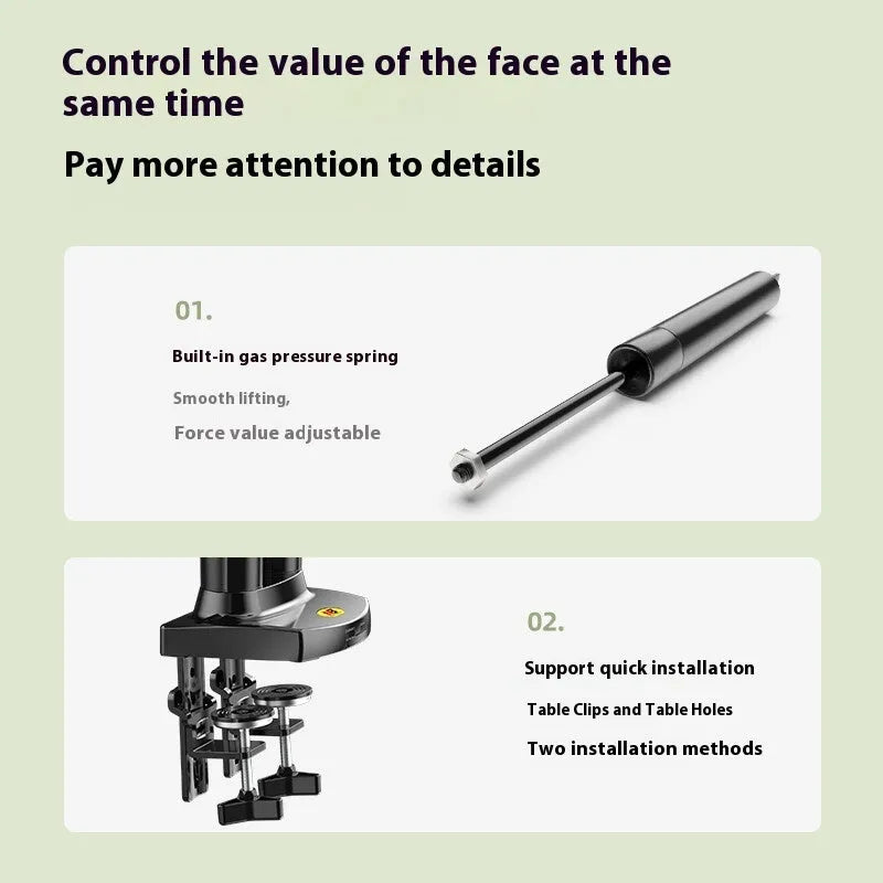 Dual monitor desk mount bracket in aluminium alloy with mechanical adjustment arms