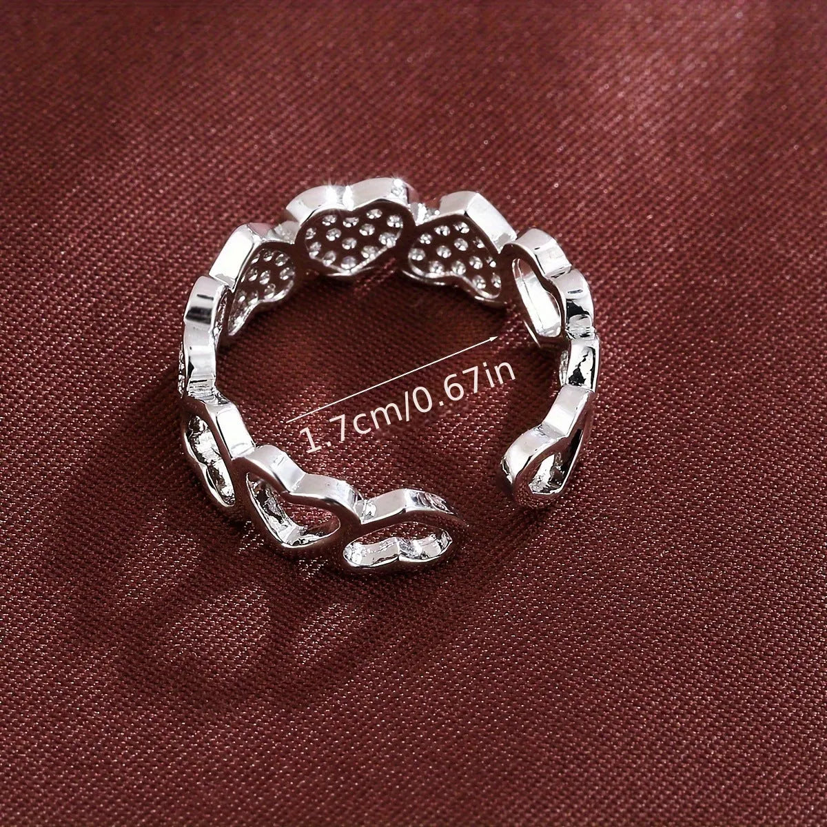 Adjustable open band couples ring with geometric heart design in gold or silver finish