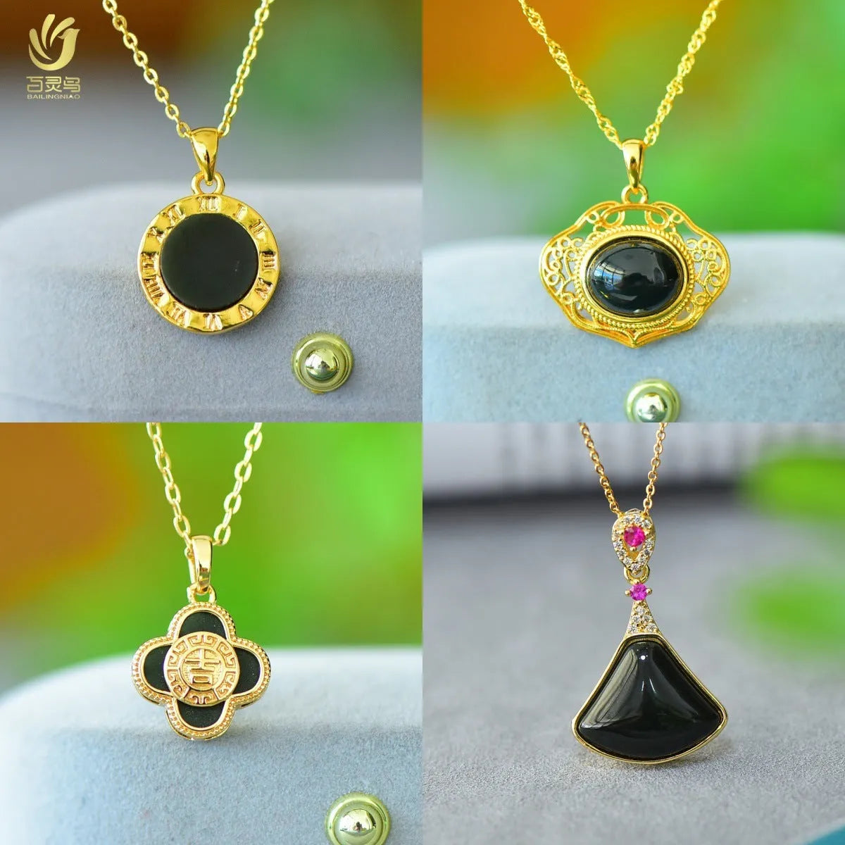 Flat Hetian grey jade pendant with copper inlay on necklace chain