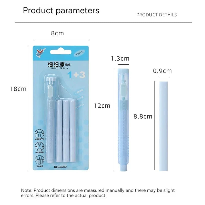 Push-type automatic children's eraser in PVC measuring 12x8cm with traceless design