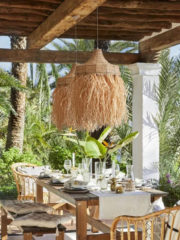 Retro Southeast Asian style restaurant chandelier made from wild vetch and willow with 50cm diameter