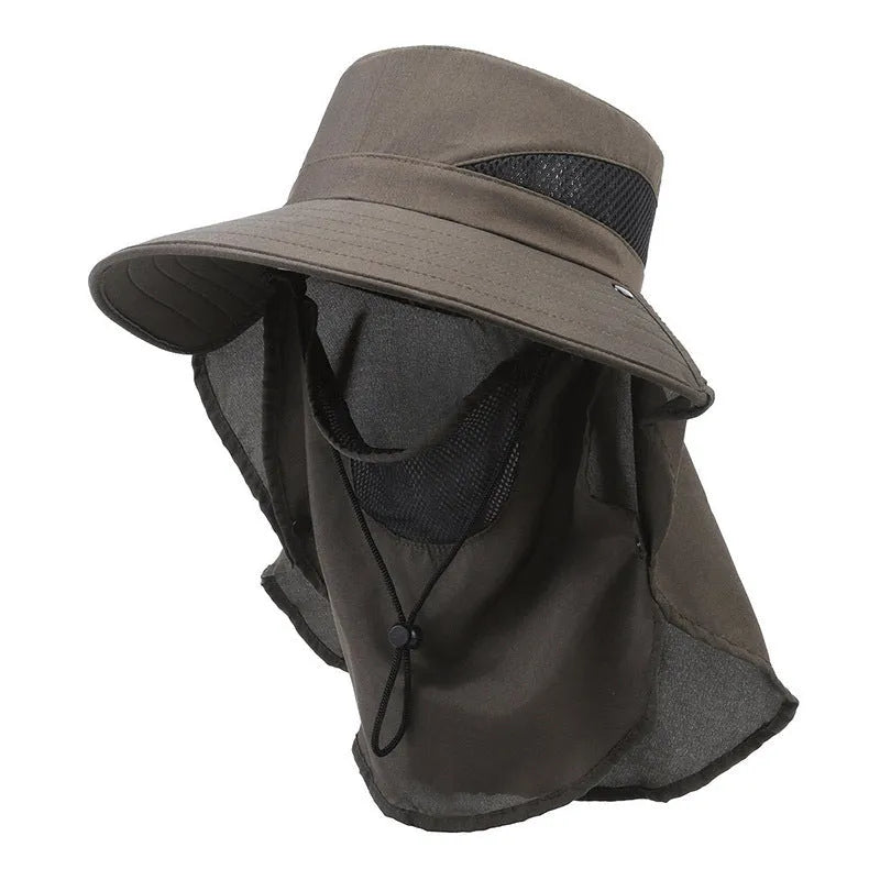 Men's large brim fisherman hat in khaki colour with adjustable fit.