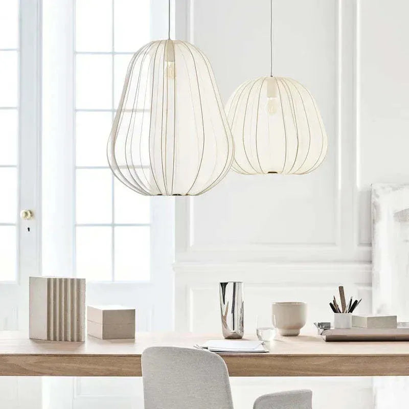 Japanese style net pumpkin ceiling lamp in white or grey blue with iron construction and branch design