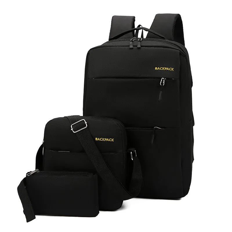Men's USB charging computer bag three-piece set in solid colours with air pillow belt carrying system