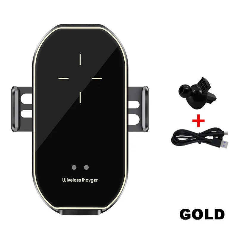 Car wireless charging mobile phone holder Magic Clip A7 in black frame on dashboard