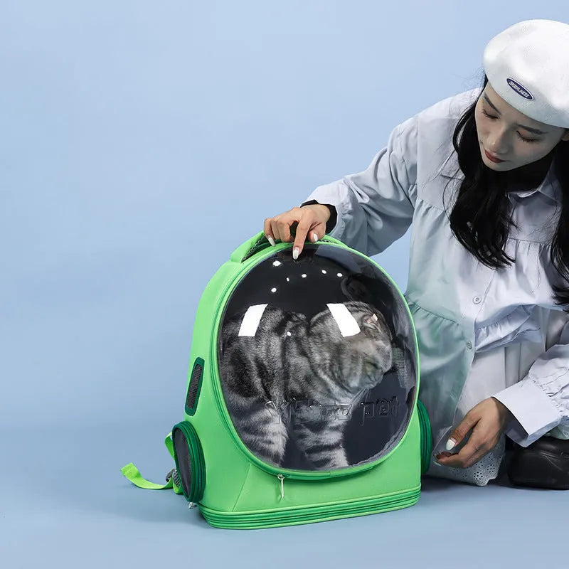 PVC space capsule cat backpack in solid colour, large capacity, breathable design for pet travel