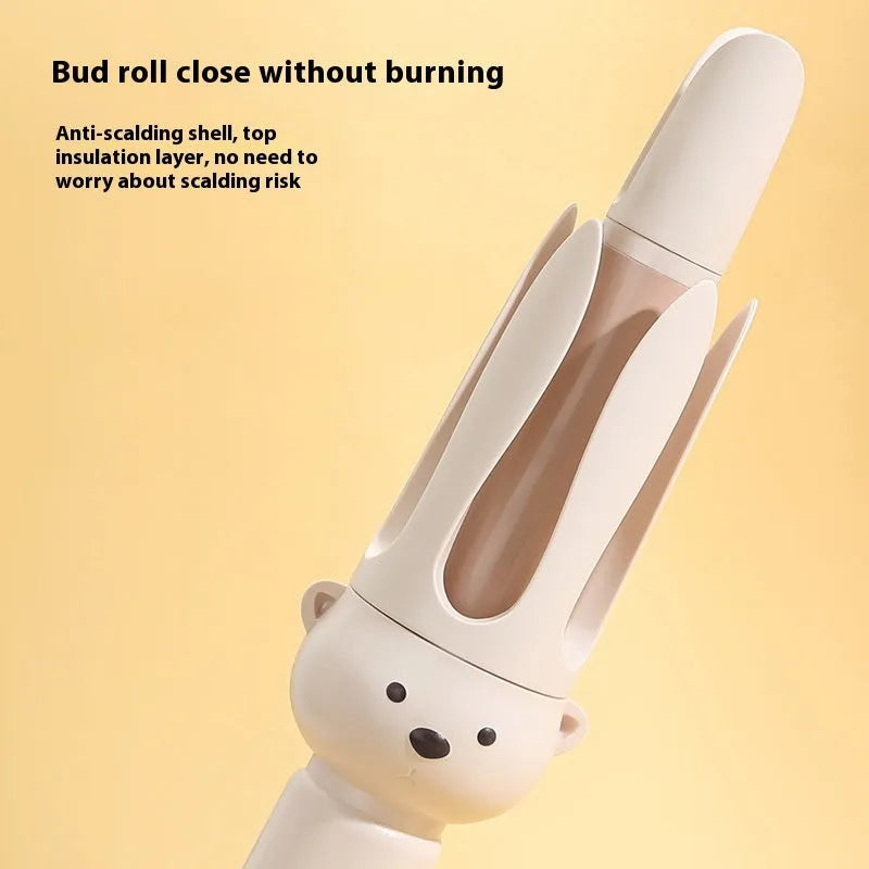 Beige FS-H208 anion automatic hair curler with attached hair stick on a white background.
