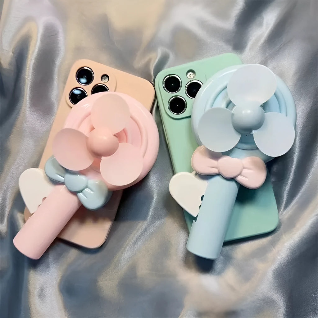 Cyan soft shell lollipop hand fan TPU phone case for iPhone 15 Pro Max with drop-resistant design