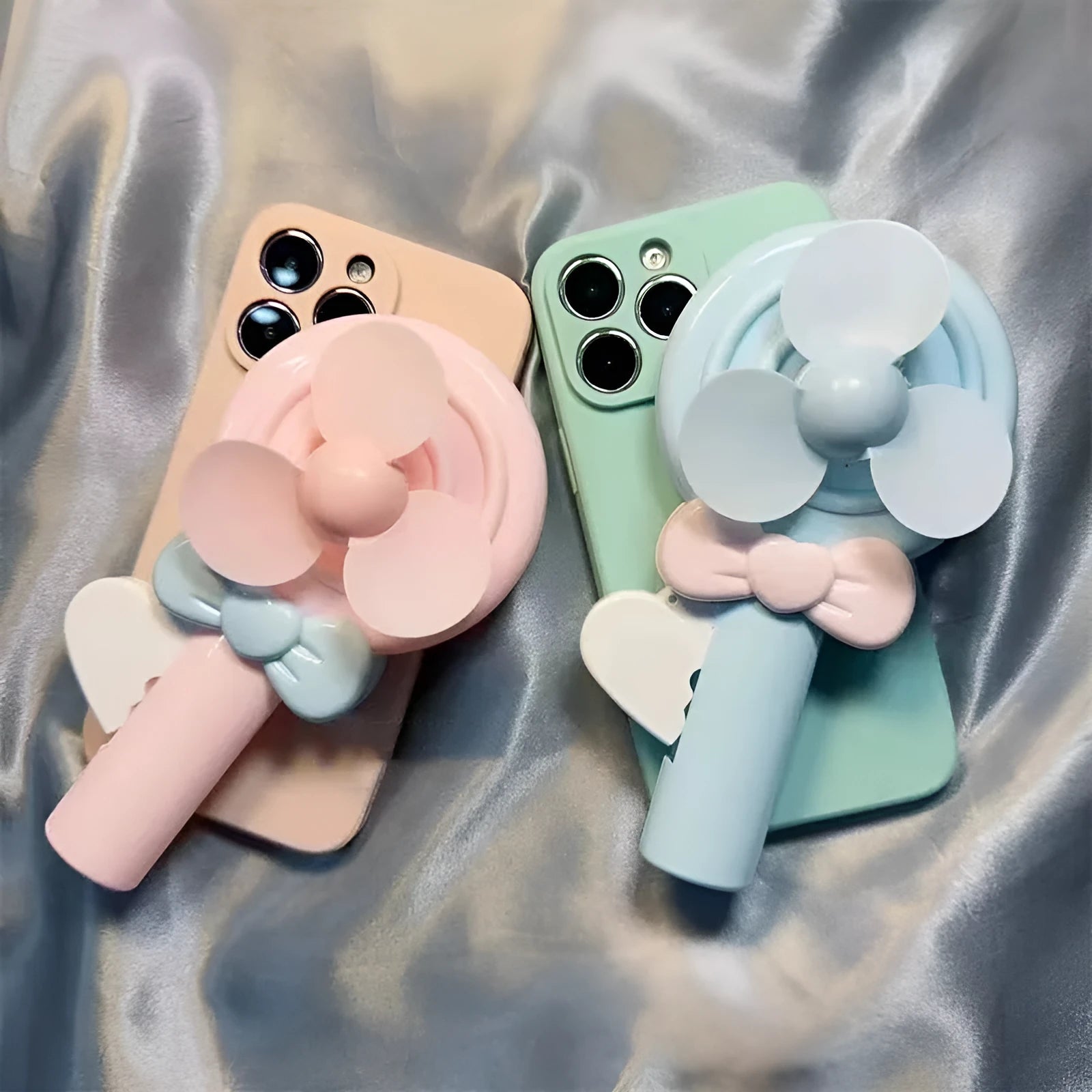 Cyan soft shell lollipop hand fan TPU phone case for iPhone 15 Pro Max with drop-resistant design