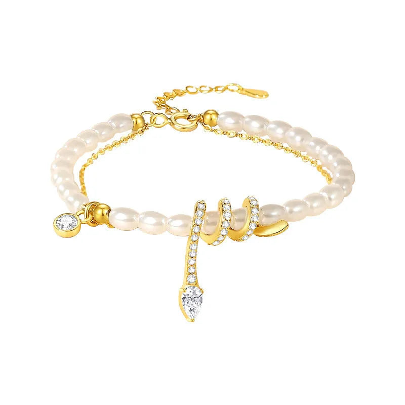 Women's 925 silver snake zodiac bracelet with geometric beads in gold or white gold colour.