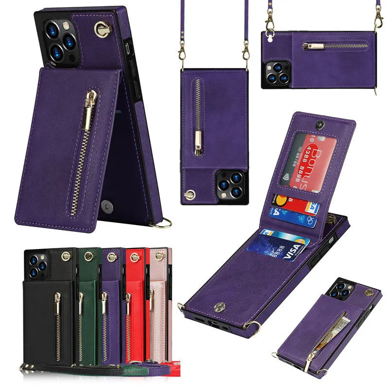 Leather and TPU mobile phone case in black, shown on a compatible smartphone.
