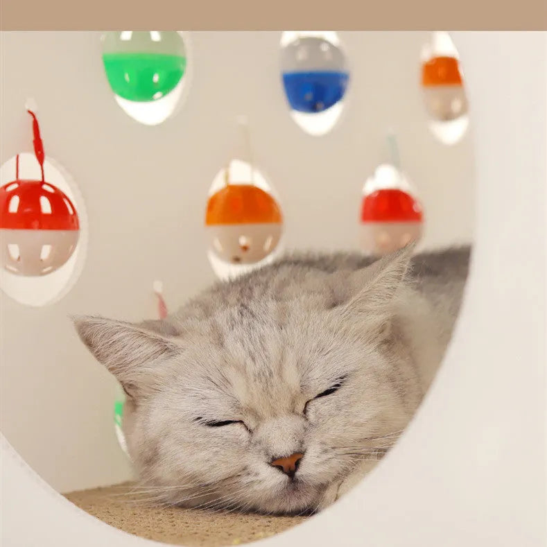 Integrated cat scratch board and nest with plastic tunnel and bell ball toy