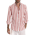 Men's loose-fitting striped long-sleeved shirt in British style cardigan cut with yarn-dyed pattern