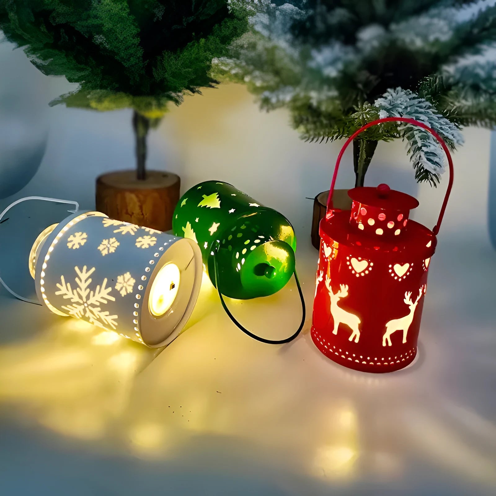 Wrought iron LED Christmas candle light with flickering glow in Nordic lantern style
