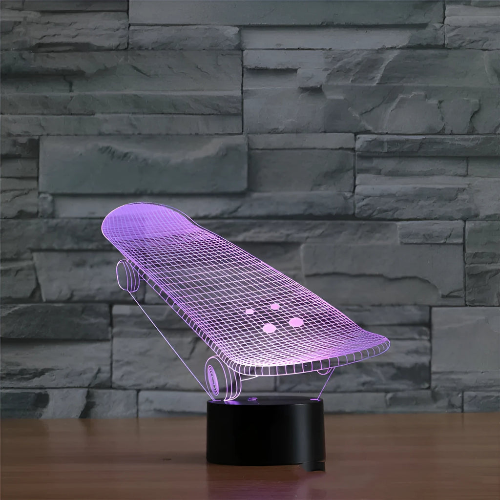 Skateboard shape colourful touch LED night light with acrylic panel and ABS base, USB powered