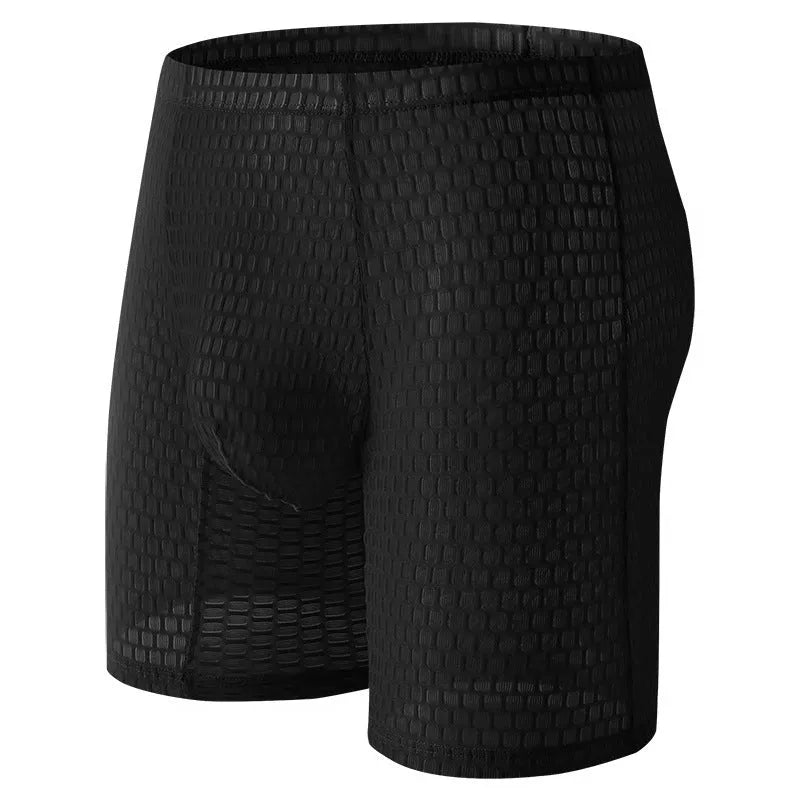 Men's solid colour lace boxer shorts with a lengthened hip-lifting design for shaping.