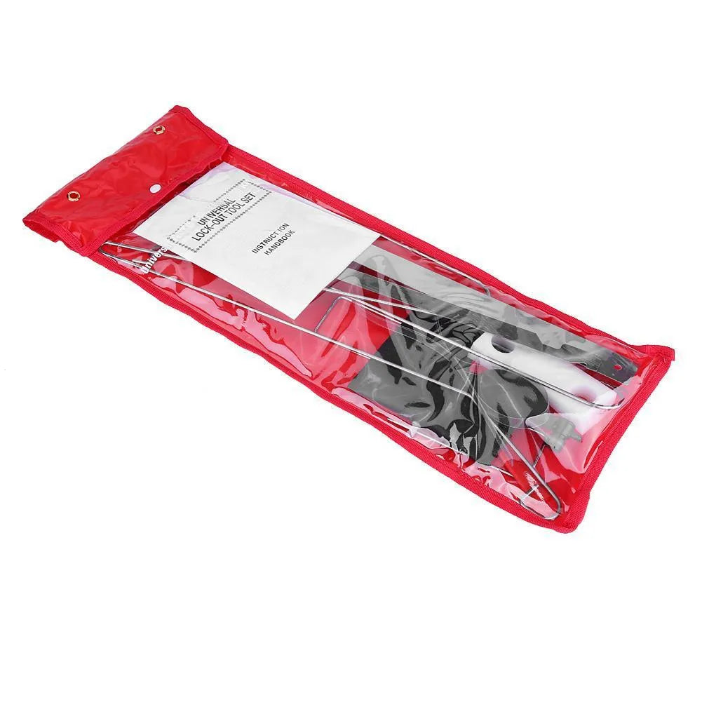 9-piece automotive emergency tool set with air pump wedge and plastic pry tools