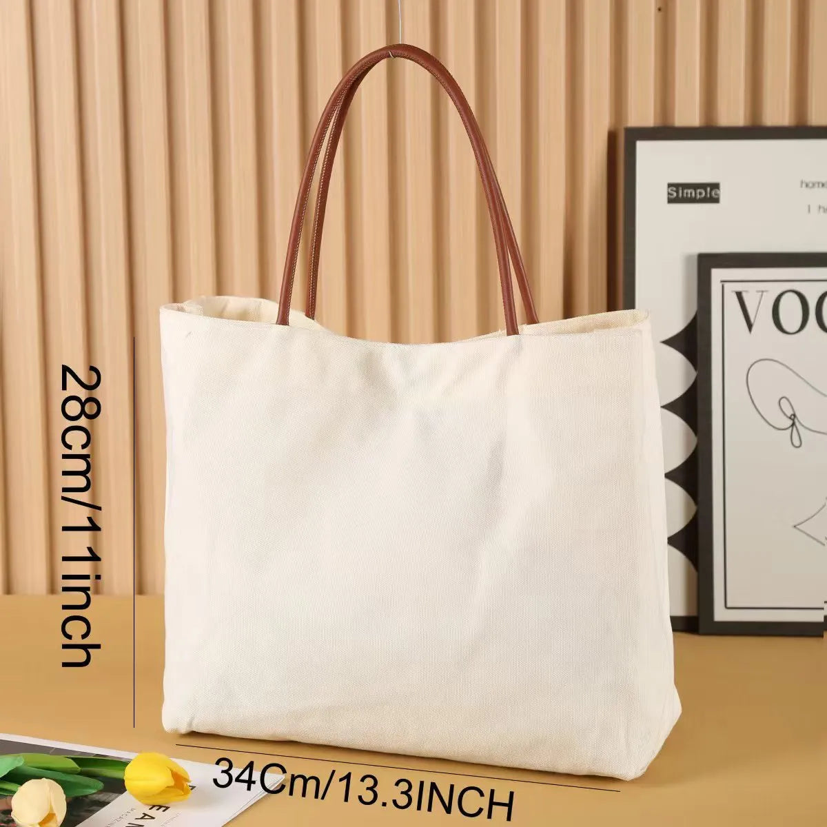Heavyweight cotton canvas tote bag in beige white and white colour options.