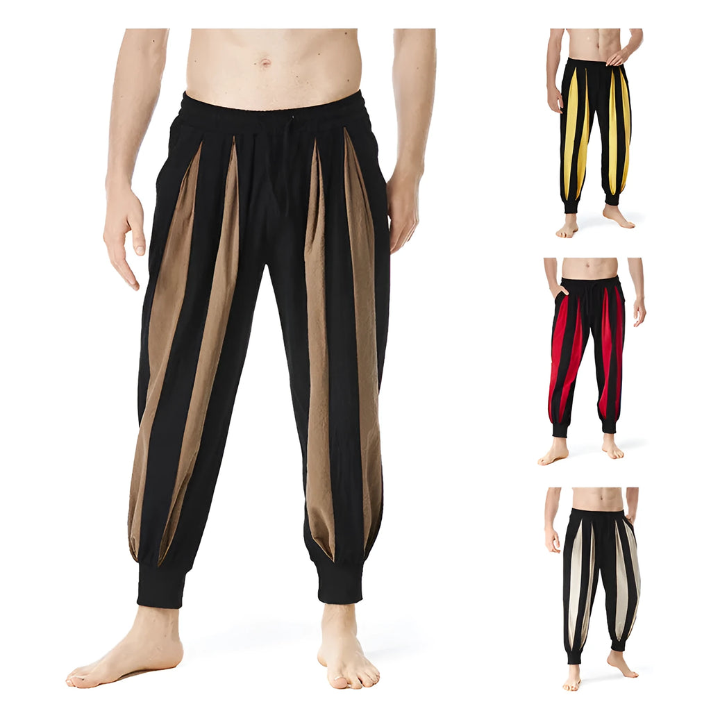 Men's brown straight-leg casual trousers made from polyester fabric for spring.