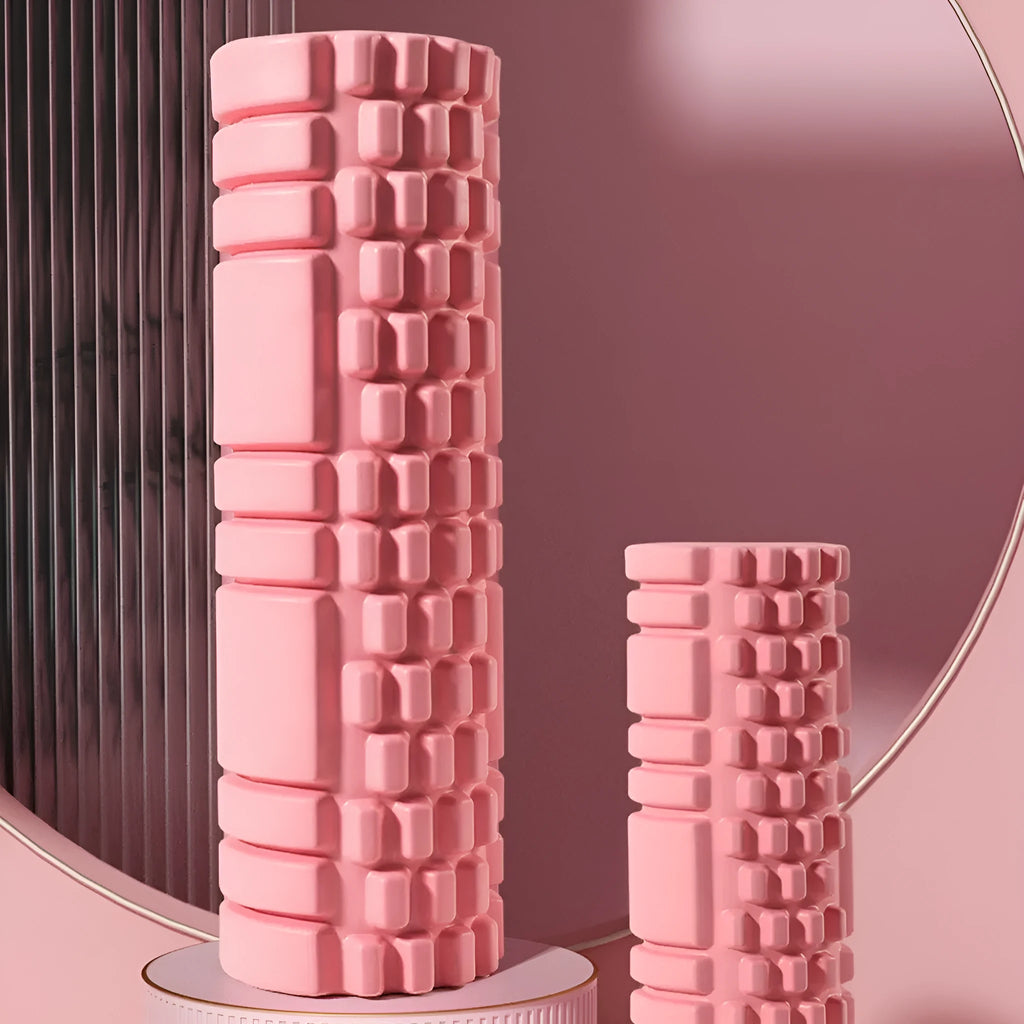 EVA foam roller in black colour showing cylindrical shape for fitness and muscle recovery exercises