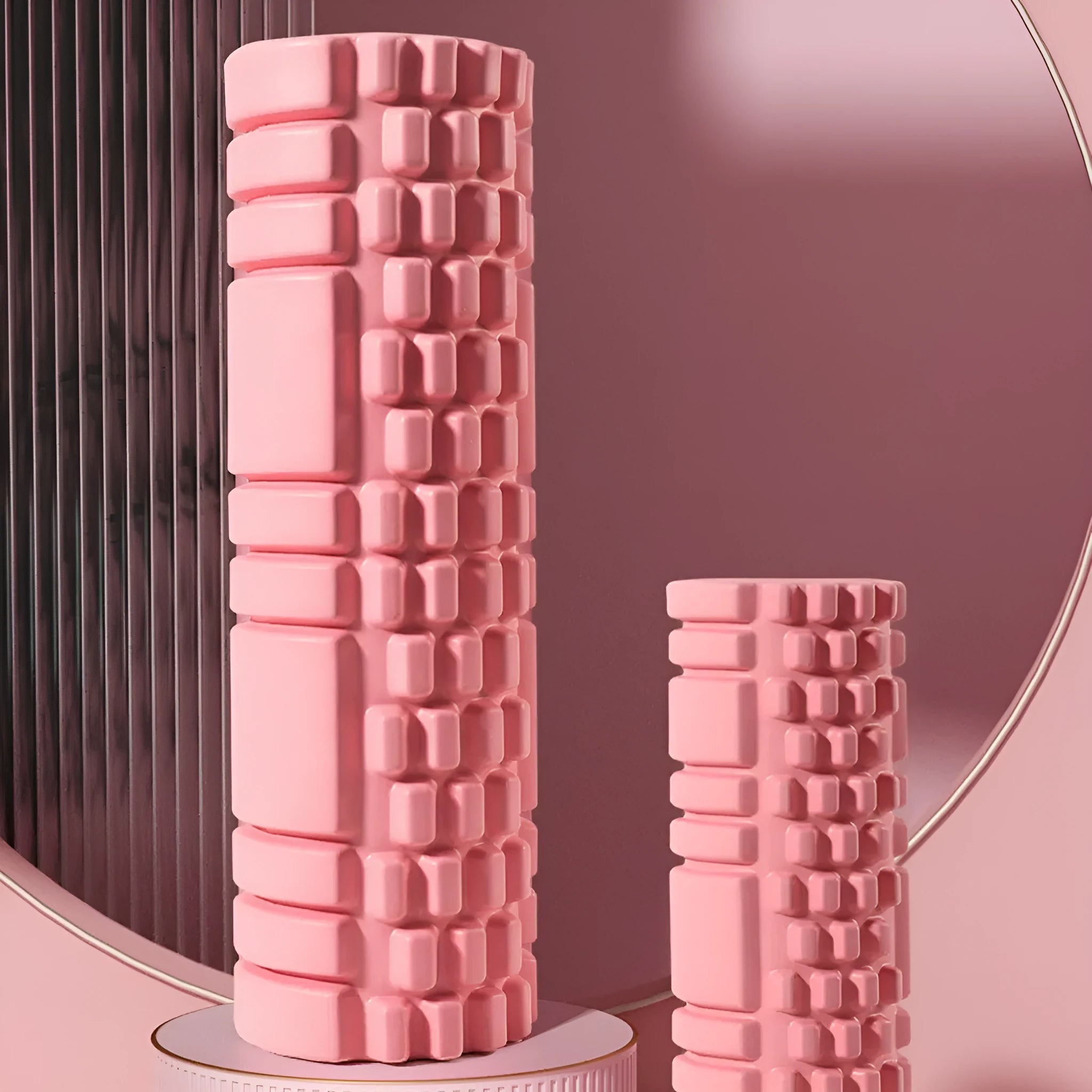 EVA foam roller in black colour showing cylindrical shape for fitness and muscle recovery exercises