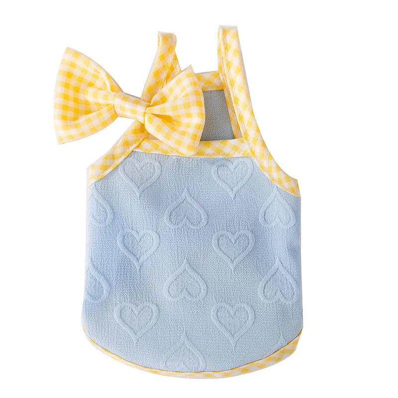 Small dog vest with heart texture and bow suspenders in elastic fabric for dogs 0.50kg to 10.00kg