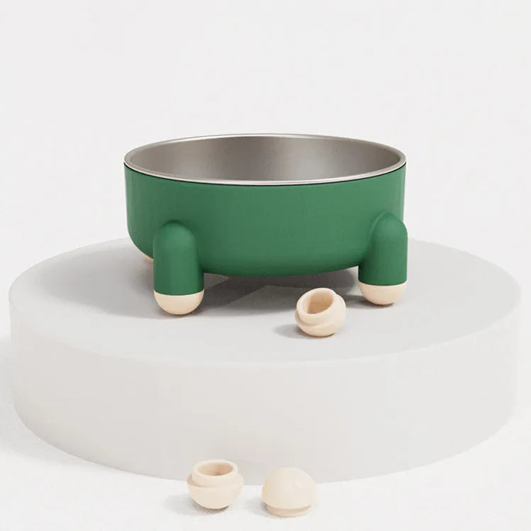 Green stainless steel pet bowl with non-slip high foot design for dogs and cats