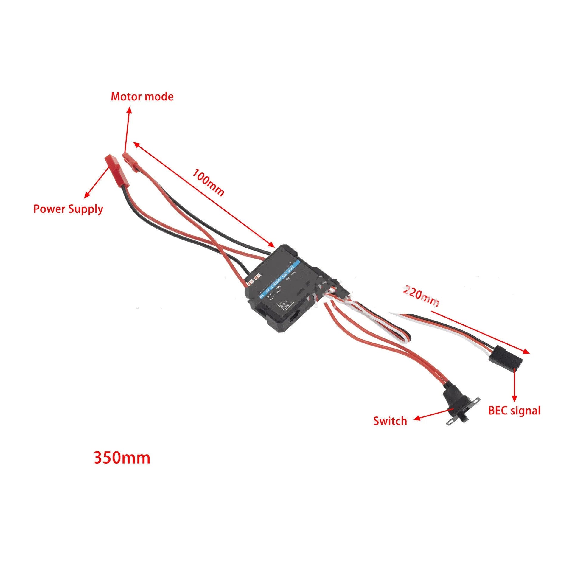 Small 40A brushed electronic speed controller (ESC) for 1/16 and 1/18 scale RC models
