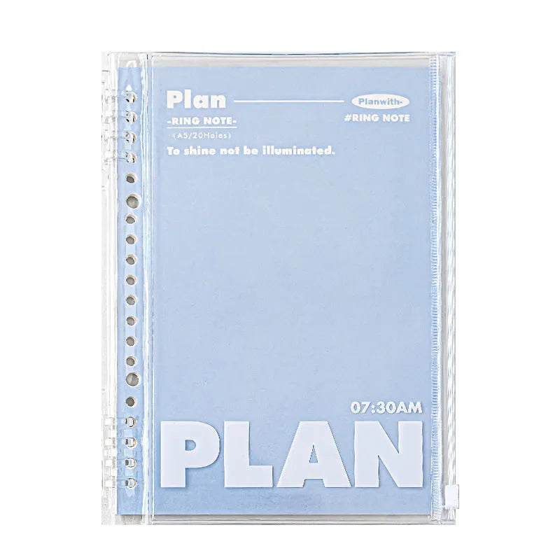 A5 PVC loose spiral notebook binder in blue or white colour with clear front cover