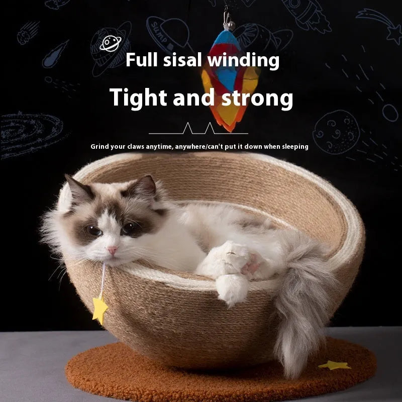 Large integrated cat scratching basin and nest with sisal surface and flannel sleeping area in starlight colour
