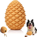 Yellow natural rubber pine cone dog toy with treat dispenser for medium large dogs