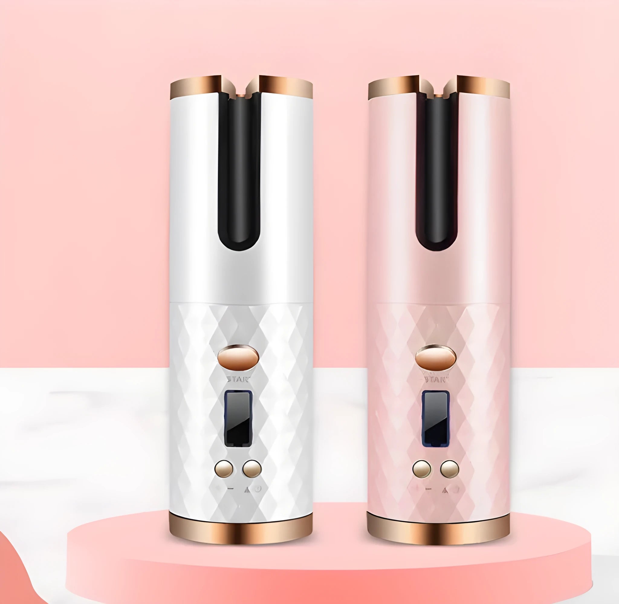 Portable automatic USB charging mini curling iron with gold ceramic barrel in white colour