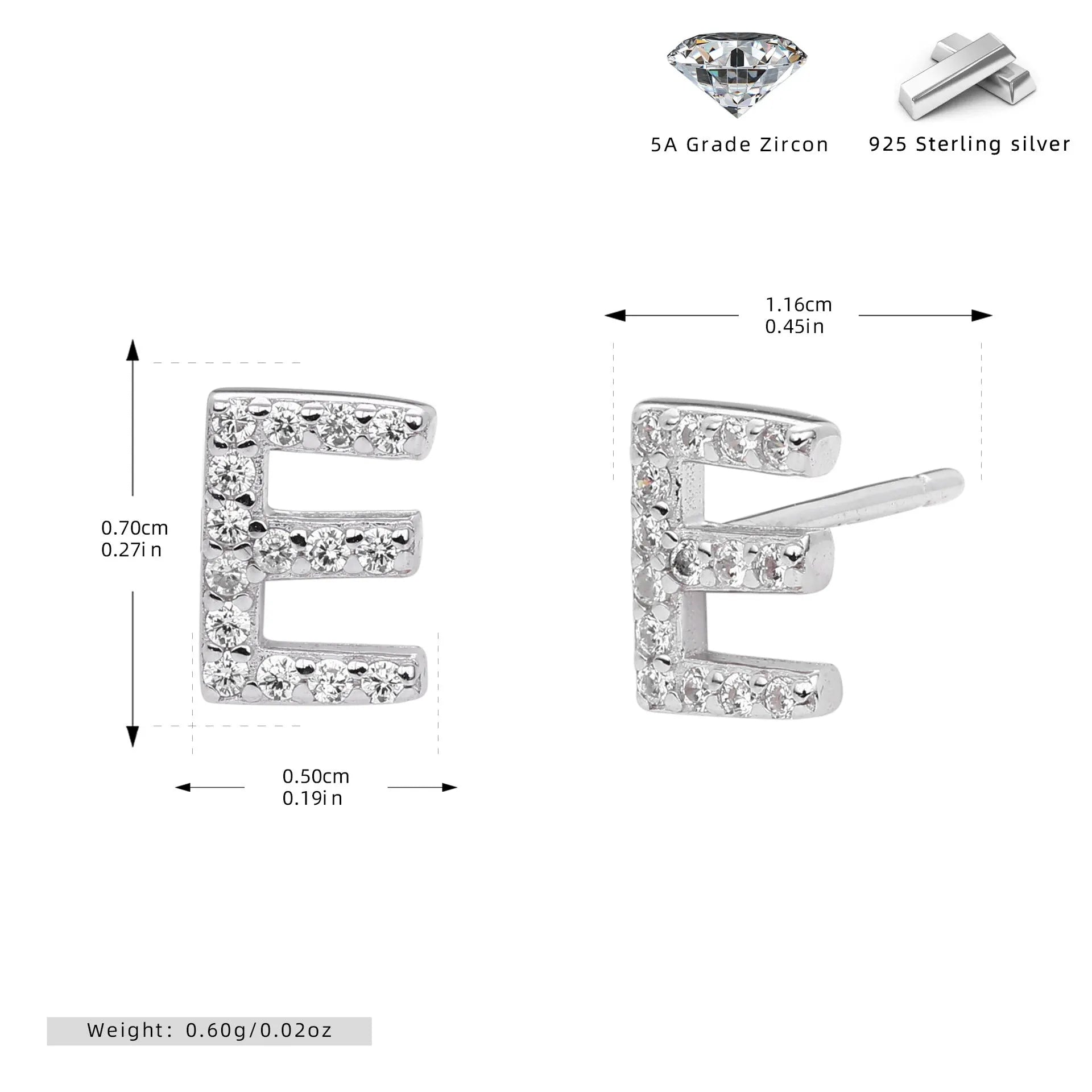 925 silver letter ear stud with electroplated gold finish, alphabet motif