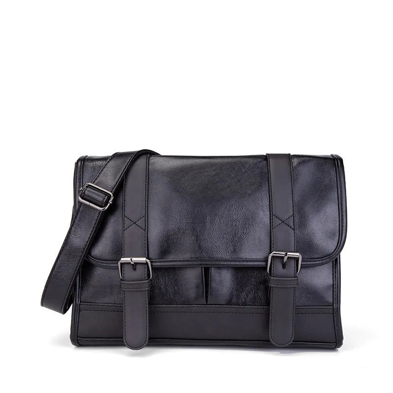 Black Korean style men's anti-theft commuter backpack with PU construction and polyester lining