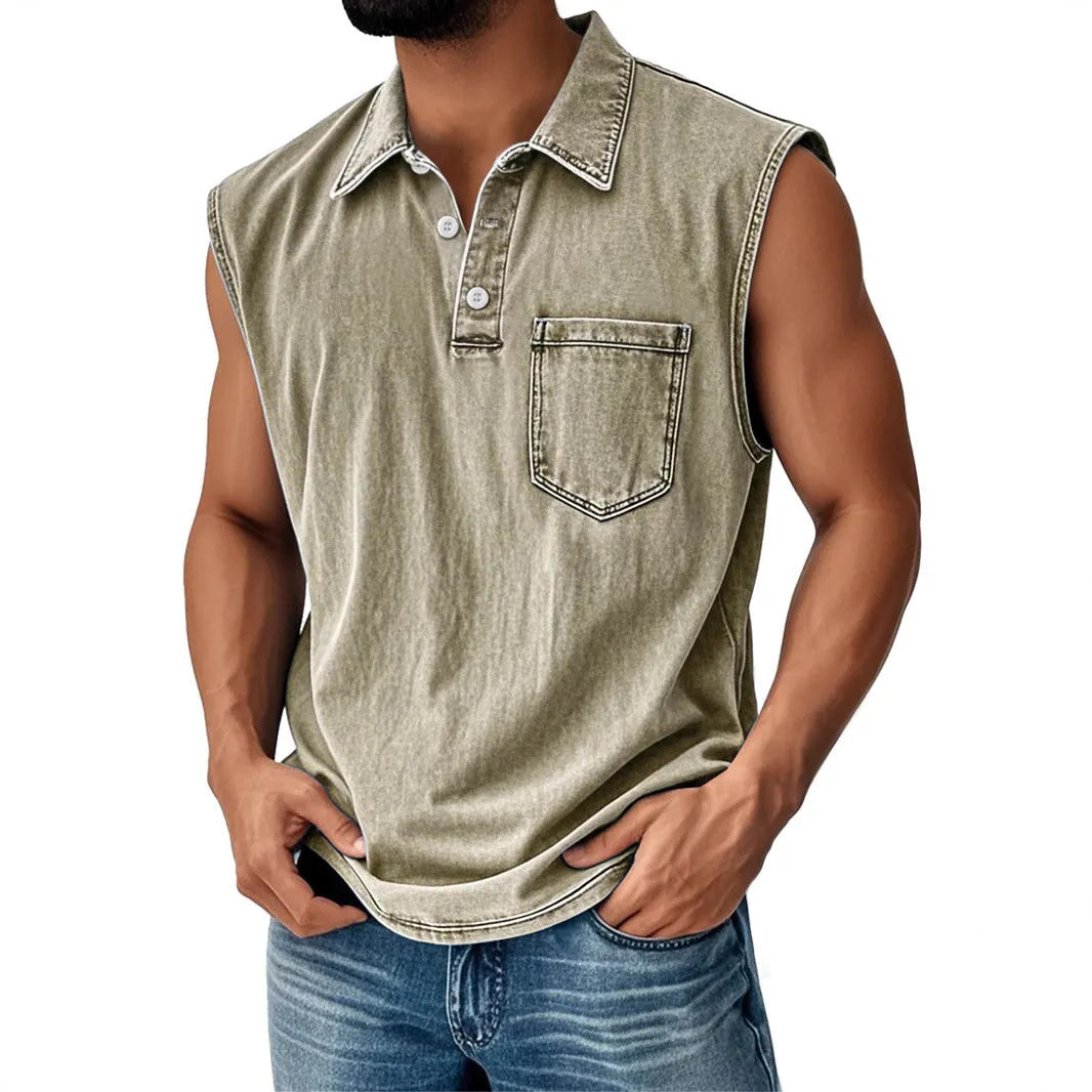 Men's short sleeve polo shirt with button placket in loose fit with 3D digital printing design