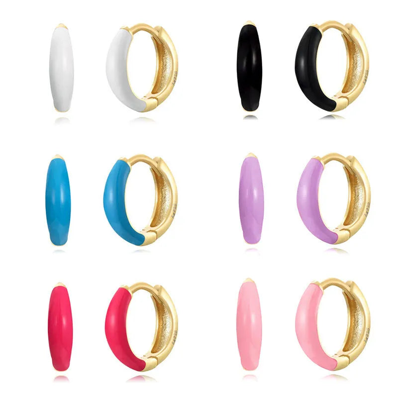 Curved oval earrings with dripping oil colour finish in geometric U-shape design