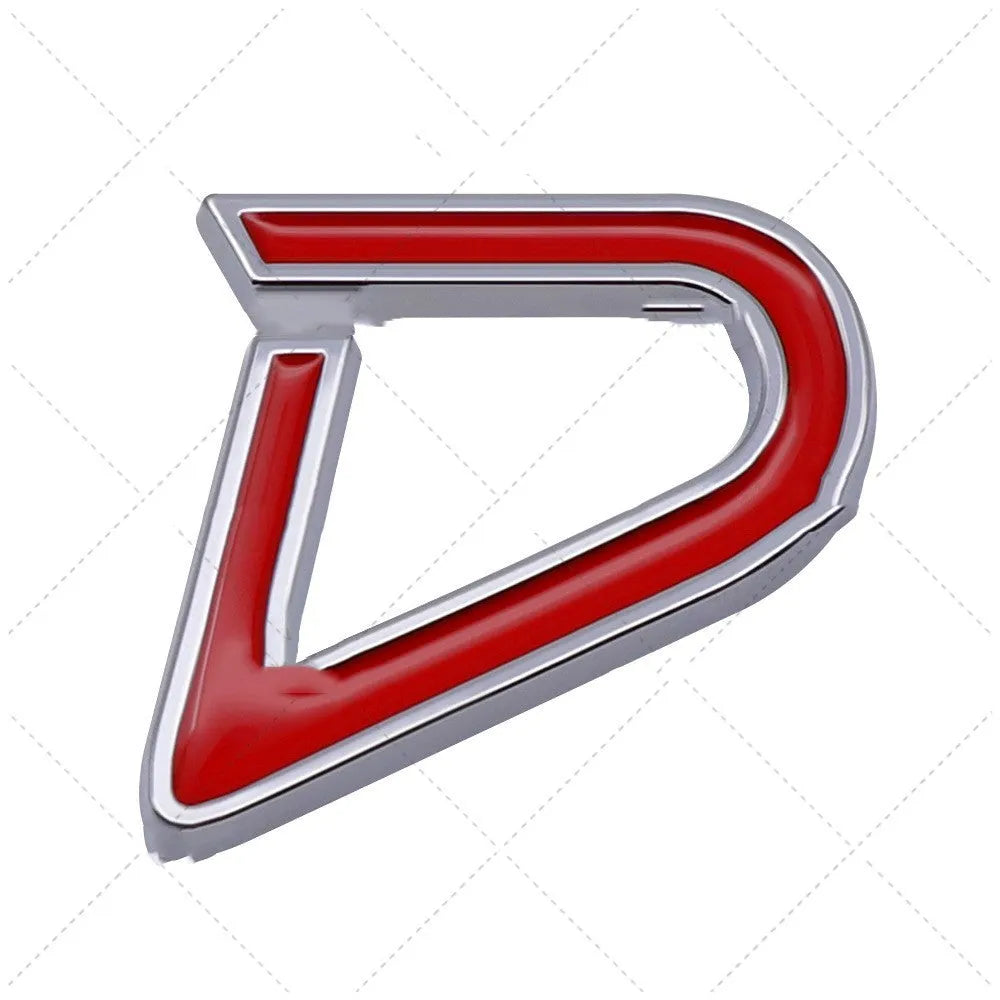 Metal decorative SD pattern car bumper sticker in red and silver colour combination