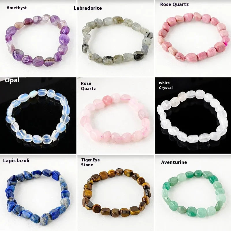 Natural amethyst large particle gravel rolling stone bracelet on a plain background showing smooth rounded beads