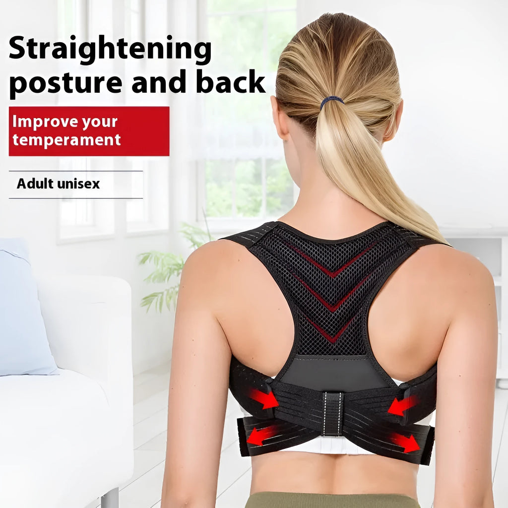 Black anti-humpback posture correction belt with open shoulder design