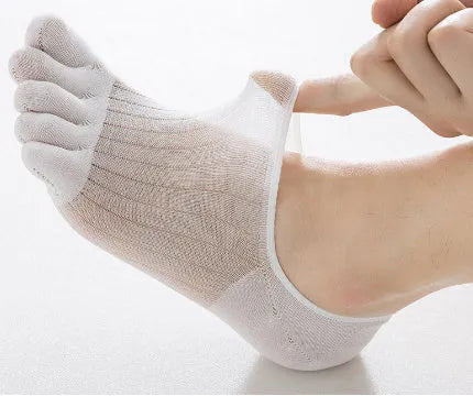 Ultra-thin modal cotton five-finger boat socks in black, shown flat