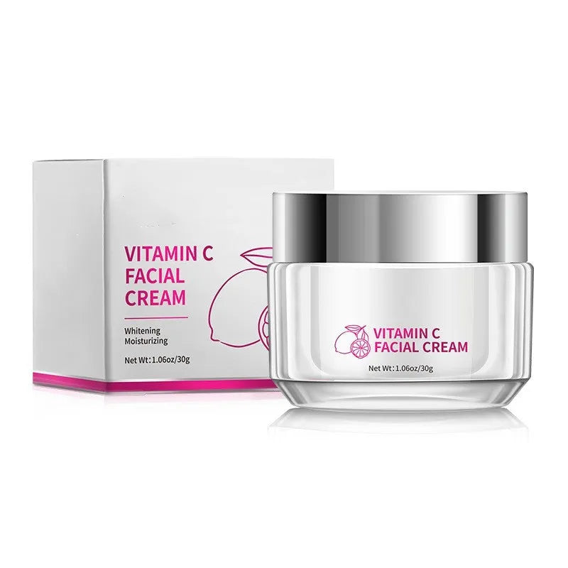 Vitamin C face cream in 6cm square jar with 30g content for facial skincare