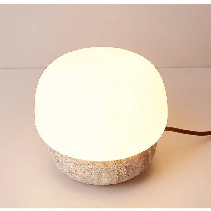 Cream-coloured retro bedside lamp with button switch measuring 18x17cm