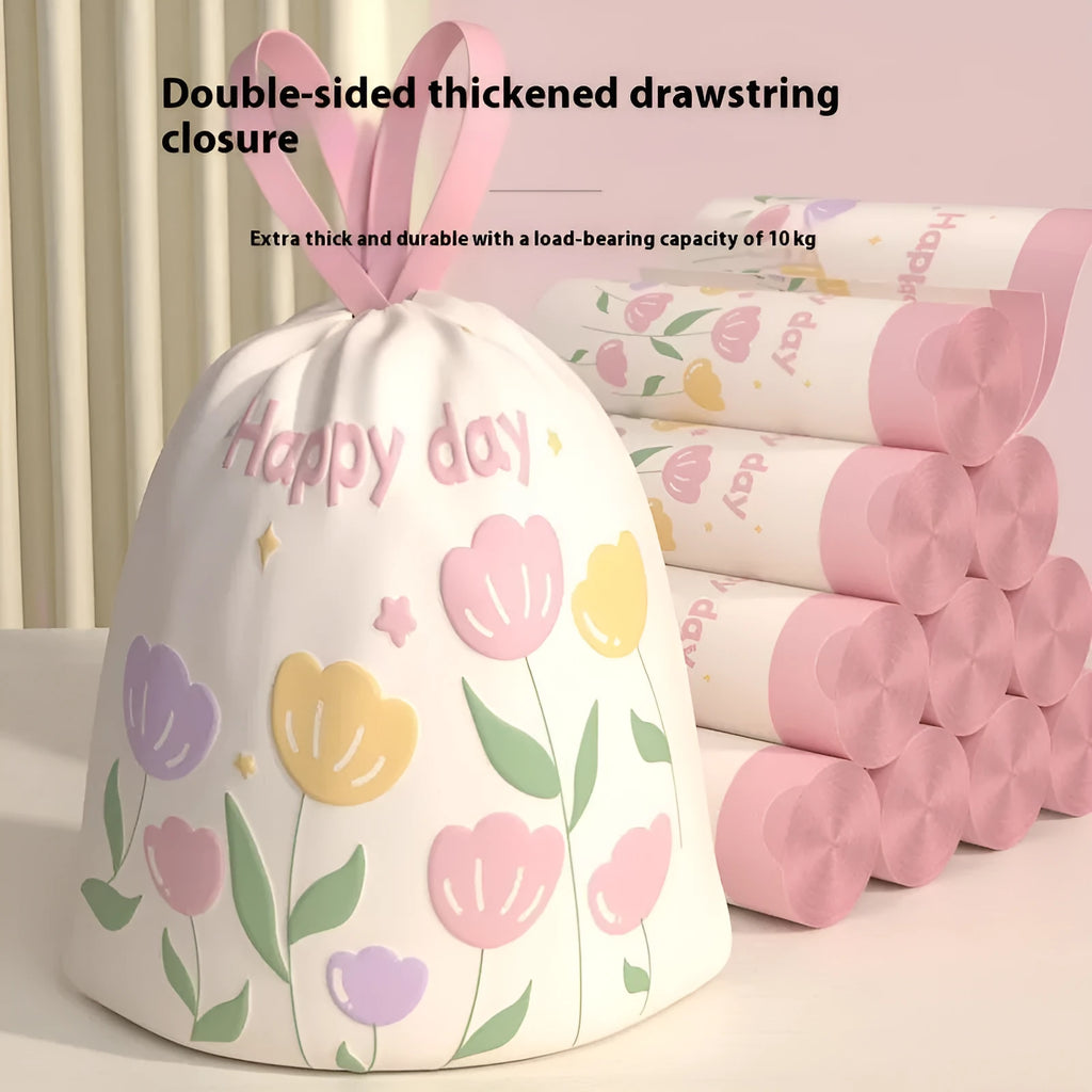 Pink degradable argy wormwood mosquito repellent garbage bags with drawstring, 44cm by 48cm