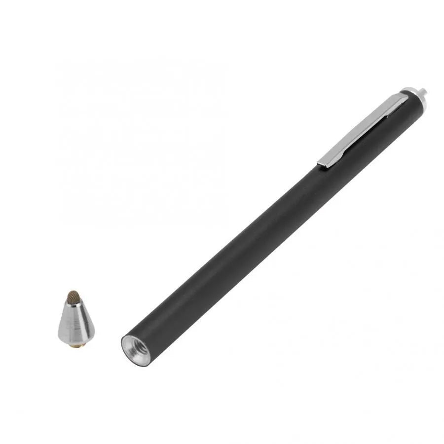Metal casing stylus pen with fine tip, shown in multiple colour options.