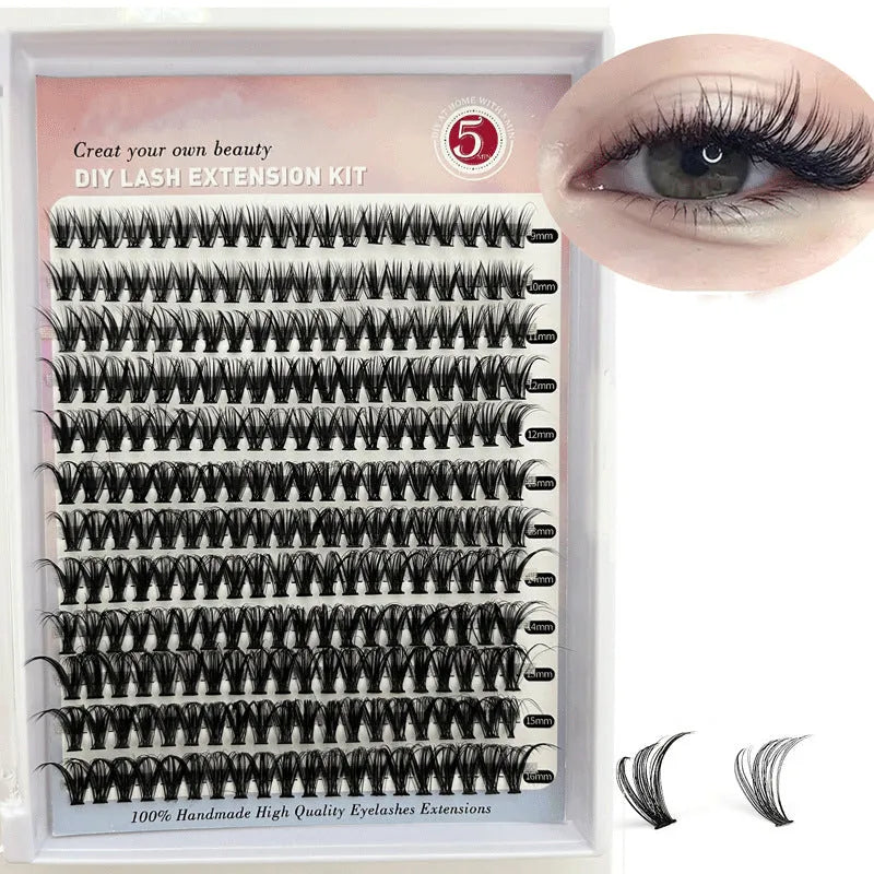 DIY cluster lashes mixed package showing 30D and 40D false eyelashes in 9-16mm lengths with application tweezers